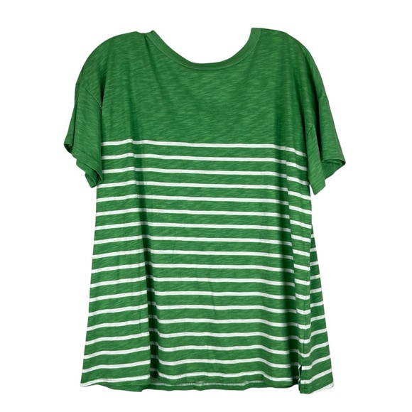 Maurices Tops - Maurices 24/7 Dawson T-Shirt Womens L Green White Stripe Crew Neck Drop Shoulder